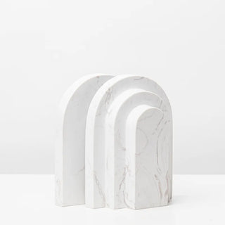 travertine bookends european triple arch stone shelf organizer set close-up