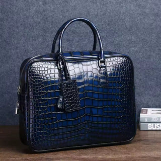 leather briefcase genuine cow leather 14 inch laptop messenger bag alligator pattern detail