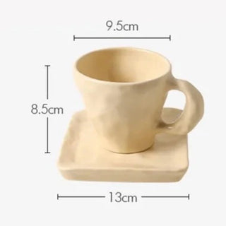 ceramic yellow mug handcrafted nordic style organic coffee cup comfortable grip detail