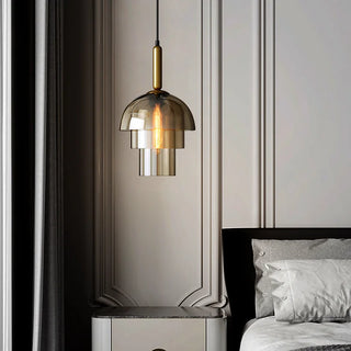 Brass hardware pendant close-up — handcrafted cognac glass ceiling fixture