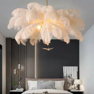Ostrich Feather Chandelier – White Feather Luxury LED Living Room Light