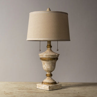 Retro luxury lamp illuminated — beige resin warm glow