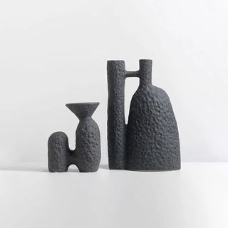 ceramic vase handcrafted italian artisan charcoal black modern minimalist design close-up