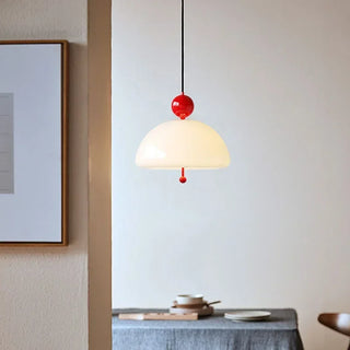 Creamy Glass Pendant Light – Modern LED Bedroom Lamp with Iron Finish Fixture
