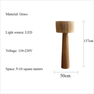 Woven Wicker Floor Lamp – Japanese Style LED Light With Natural Fabric Shade