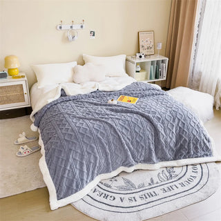 double layer throw blanket soft cozy polyester grey blue scandinavian style side view