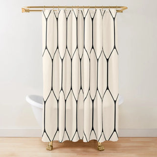 eco-friendly honeycomb hexagonal pattern beige black waterproof shower curtain front view
