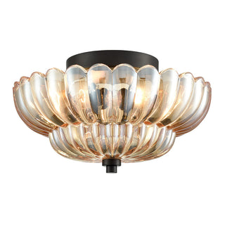 Amber Glass Ceiling Light - Vintage Semi Flush Mount Fixture with Warm Glow