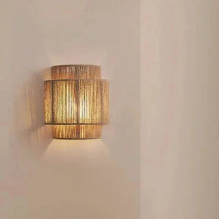 Bohemian Wall Lamp – Woven Rattan Natural Wall Sconce with Soft Light Diffuser
