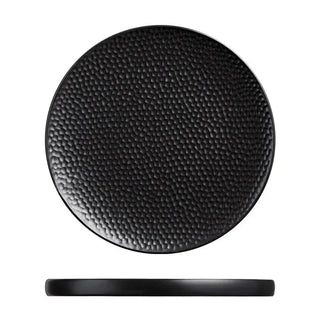 ceramic plate earthworks handcrafted porcelain elegant black white textured dishware angle view