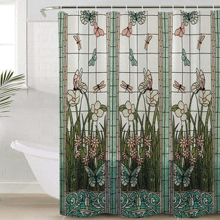 eco-friendly botanical polyester bathroom privacy waterproof shower curtain front view
