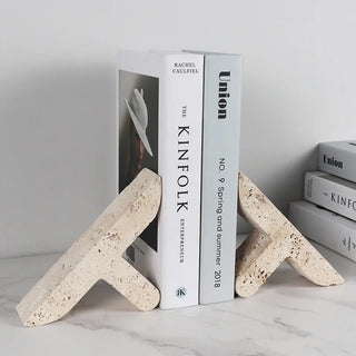 travertine stone bookends elessí leaning beige handcrafted decor detail