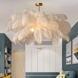 Ostrich Feather Chandelier – White Feather Luxury LED Living Room Light