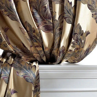 peacock feather curtain luxury blackout drapes grommet top heavy fabric close-up