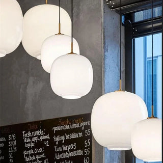 White Glass Pendant Light – Minimalist Kitchen Pendant Lamp with LED Lighting