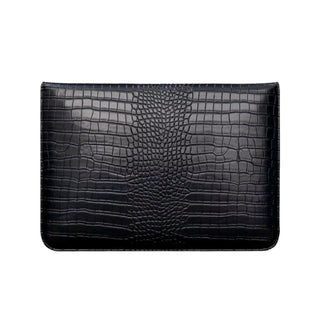 pu leather laptop sleeve crocodile texture plush interior built-in stand close-up
