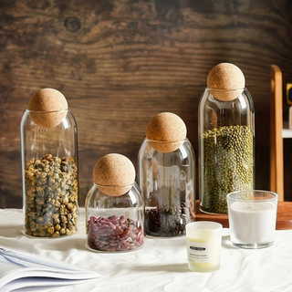 glass sealed jar airtight cork stopper kitchen storage container close-up