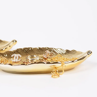 gold leaf ceramic tray earthworks elegant jewelry organizer dish enamel coating set view