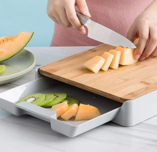 smart cutting board durable bamboo kitchen prep accessory integrated container close-up