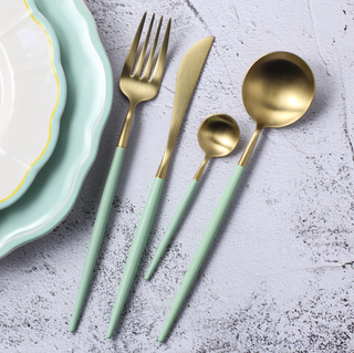 stainless steel cutlery 24 piece rustproof mint color flatware close-up
