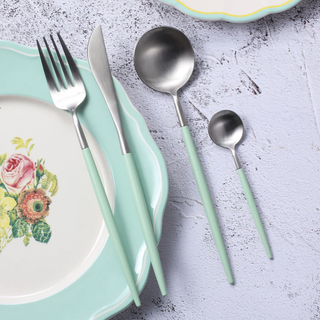 stainless steel cutlery 24 piece rustproof mint color flatware side view
