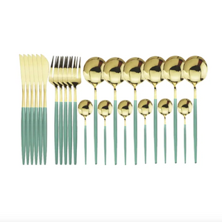 stainless steel cutlery 24 piece rustproof mint color flatware angle view
