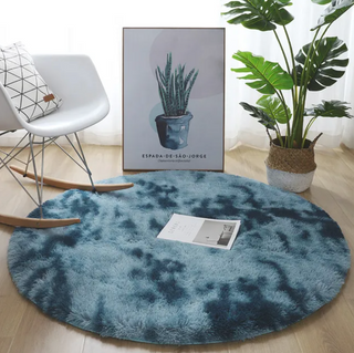 round dark blue polyester kilim area rug living room decor side view