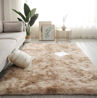 fluffy light brown European kilim non slip plush carpet side view
