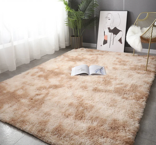 fluffy light brown European kilim non slip plush carpet detail