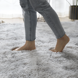fluffy light grey modern kilim non slip plush carpet detail