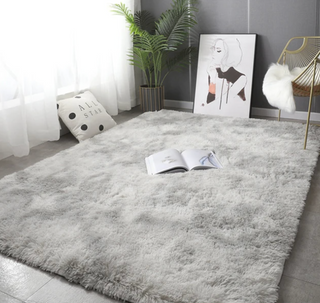 fluffy light grey modern kilim non slip plush carpet angle view