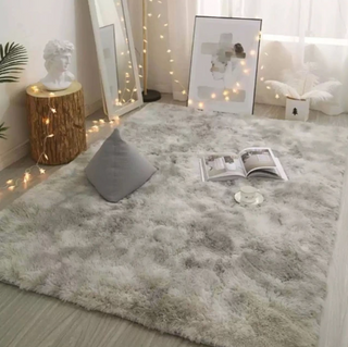 fluffy light grey modern kilim non slip plush carpet lifestyle view