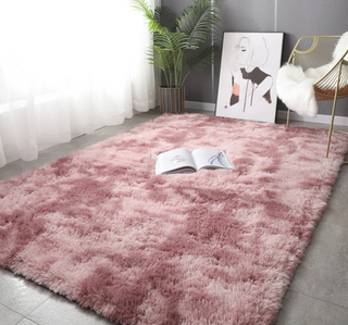fluffy rosa plush area rug European kilim non slip carpet close-up