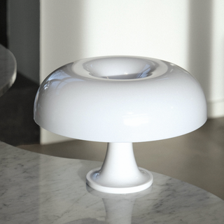 White mushroom LED lamp front — Italian modern design
