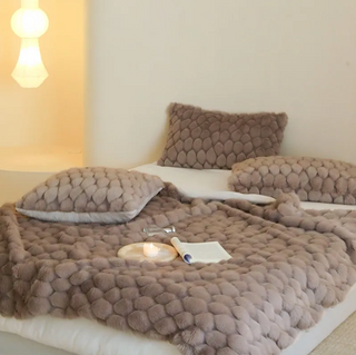 faux fur blanket plush rabbit fur throw cozy reading 600 thread count top view