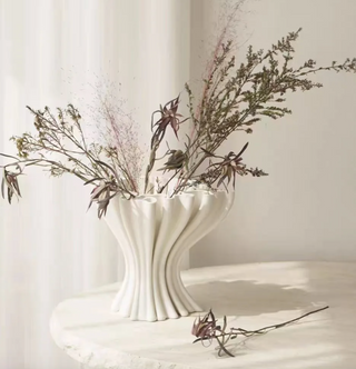 ceramic vase handmade porcelain flower holder elegant white decor side view