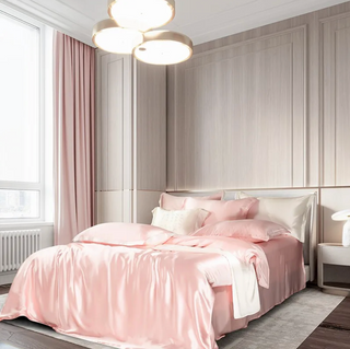 mulberry silk bedding luxury blush rose breathable hypoallergenic 22mm silk side view