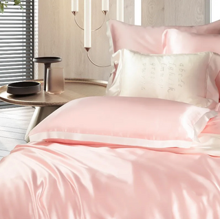 mulberry silk bedding luxury blush rose breathable hypoallergenic 22mm silk angle view
