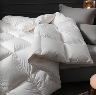 goose down duvet luxury quilted cotton hypoallergenic warm winter bedding lifestyle view