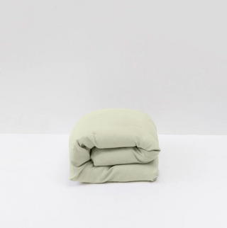linen bedding set toscana washed sage green duvet cover pillowcases side view