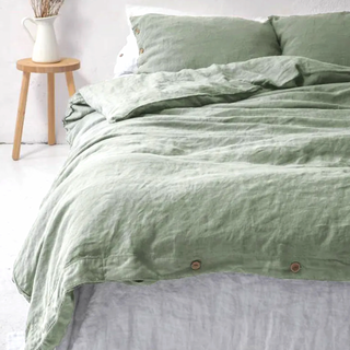 linen bedding set toscana washed sage green duvet cover pillowcases set view