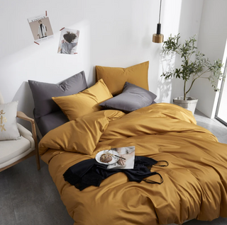egyptian cotton bedding palma premium mustard yellow duvet cover set 600tc detail