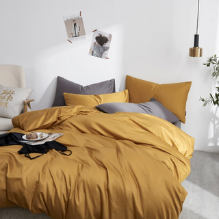 egyptian cotton bedding palma premium mustard yellow duvet cover set 600tc close-up