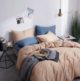 egyptian cotton bedding palma premium 600 thread count duvet cover set light brown side view