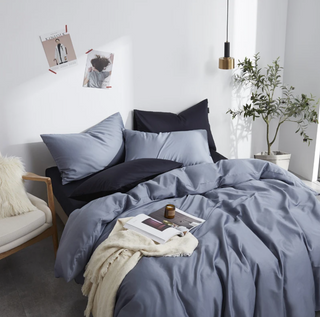 egyptian cotton bedding premium blue grey set 600 thread count luxury duvet cover side view