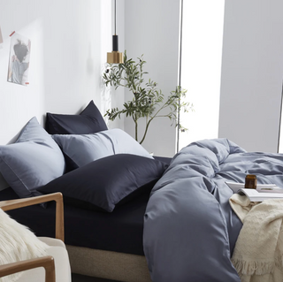 egyptian cotton bedding premium blue grey set 600 thread count luxury duvet cover detail