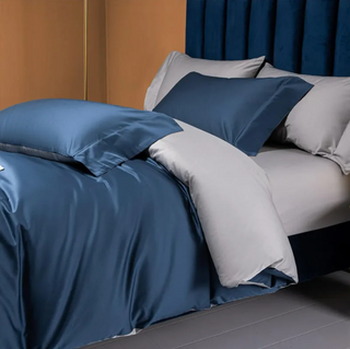 egyptian cotton bedding luxury navy bedding set 800 thread count sheets side view