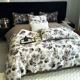 egyptian cotton duvet cover luxury floral bedding set soft breathable sheets side view