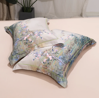 egyptian cotton duvet cover luxury floral bedding set cool-tech fabric angle view