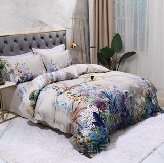 egyptian cotton duvet cover luxury floral bedding set soft breathable fabric close-up